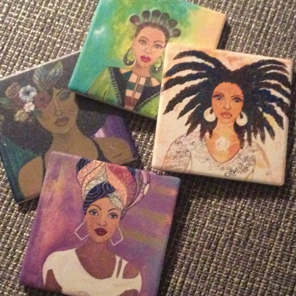 Coasters with African American female faces, set of four - Picture 6 of 7